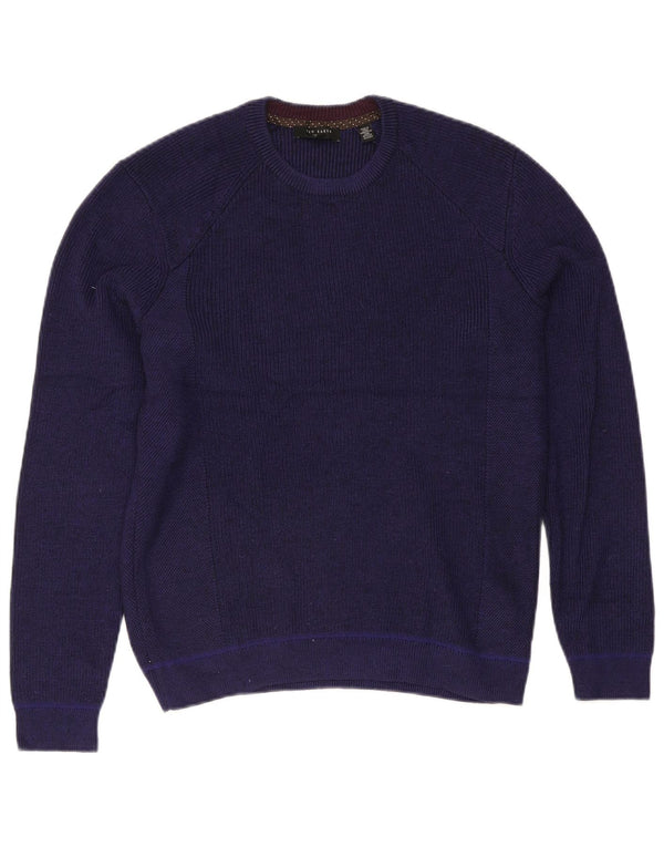 Ted Baker Herre Crew Neck Jumper Sweater Størrelse 4 Large Navy Blue Polyester