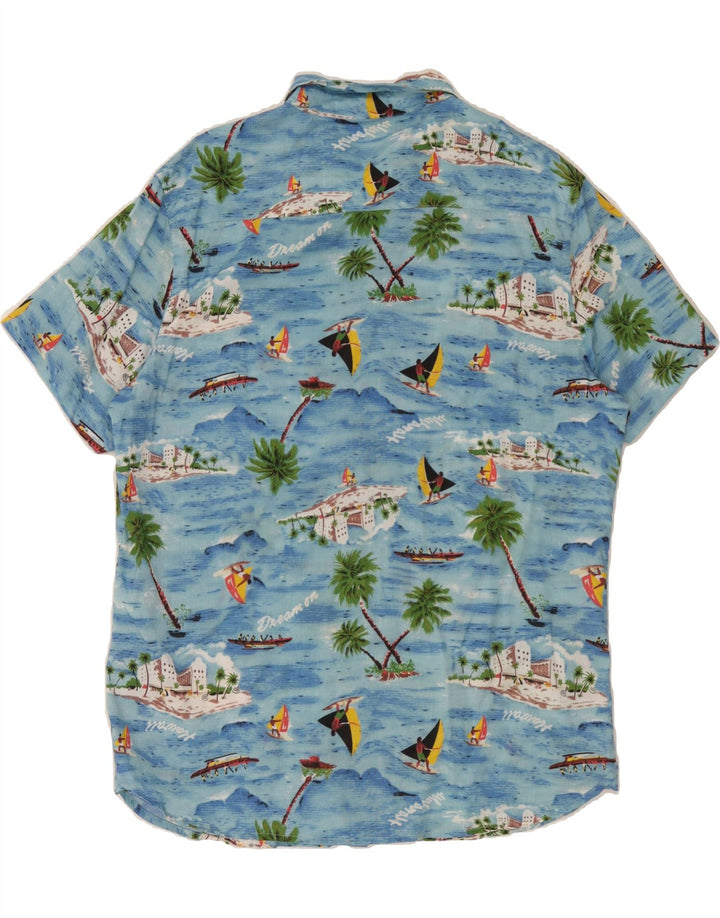 OVS Mens Abstract Pattern Short Sleeve Shirt Large Blue Cotton Hawaiian Vintage OVS and Second-Hand OVS from Messina Hembry 