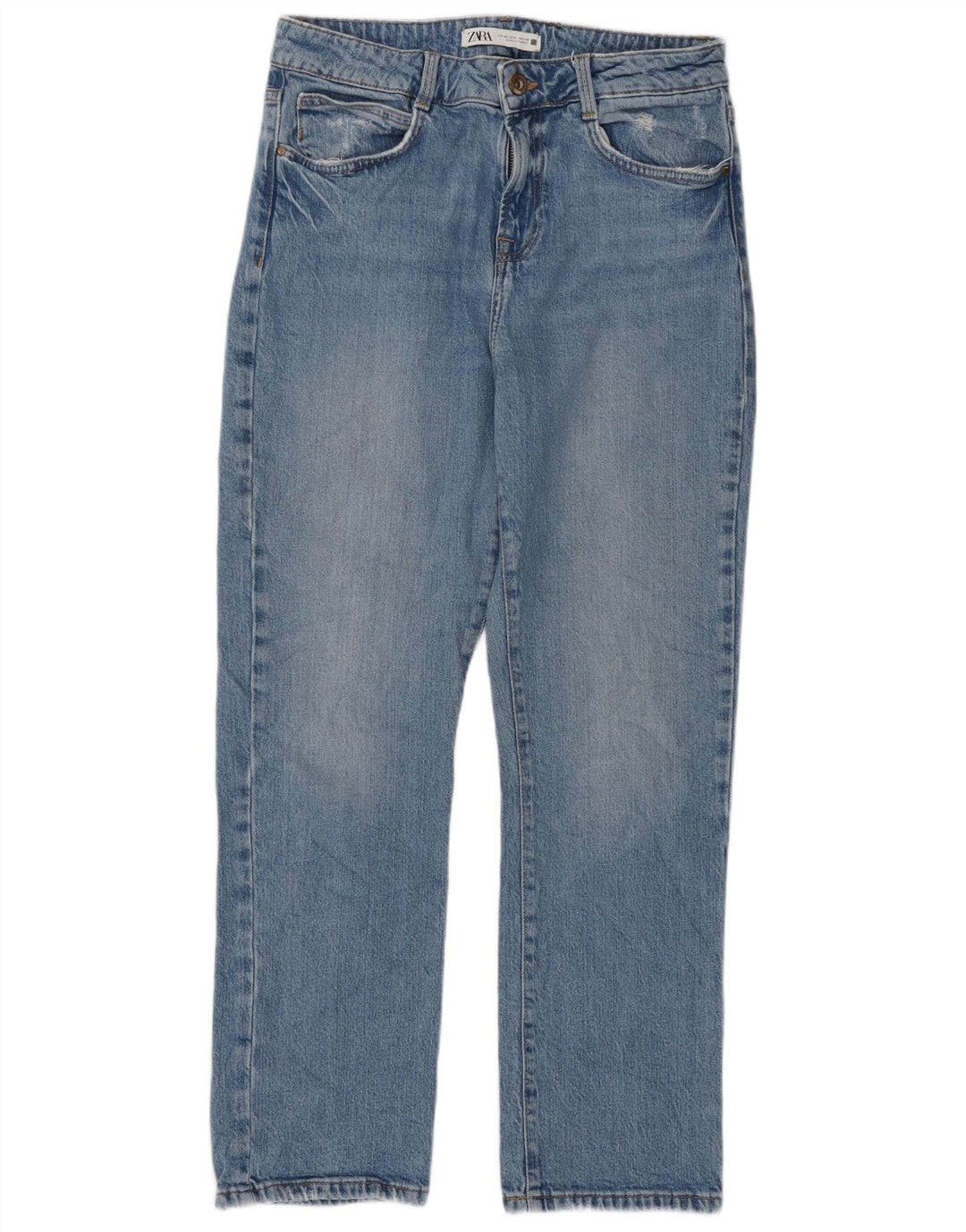 Zara Dame Højtaljede Straight Jeans EU 40 Medium W30 L27 Blå
