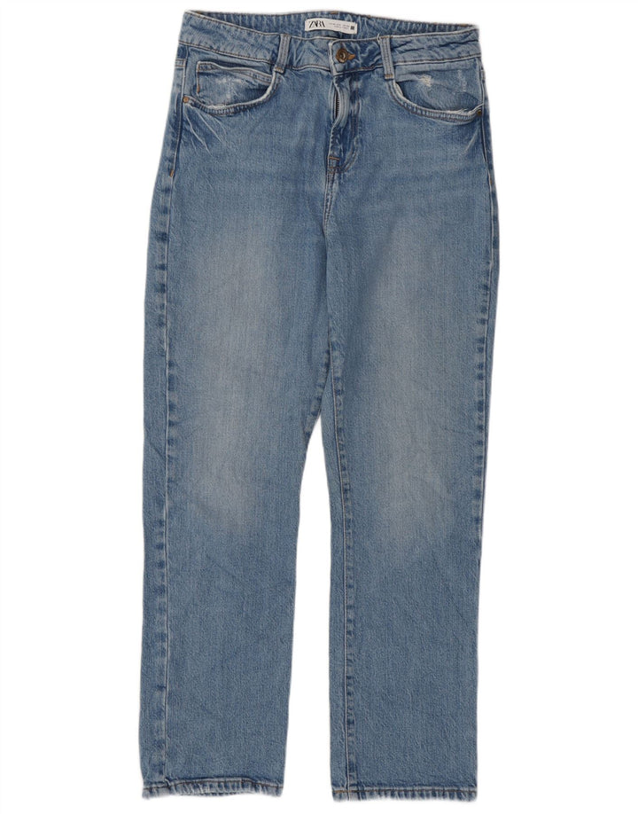Zara Dame Højtaljede Straight Jeans EU 40 Medium W30 L27 Blå