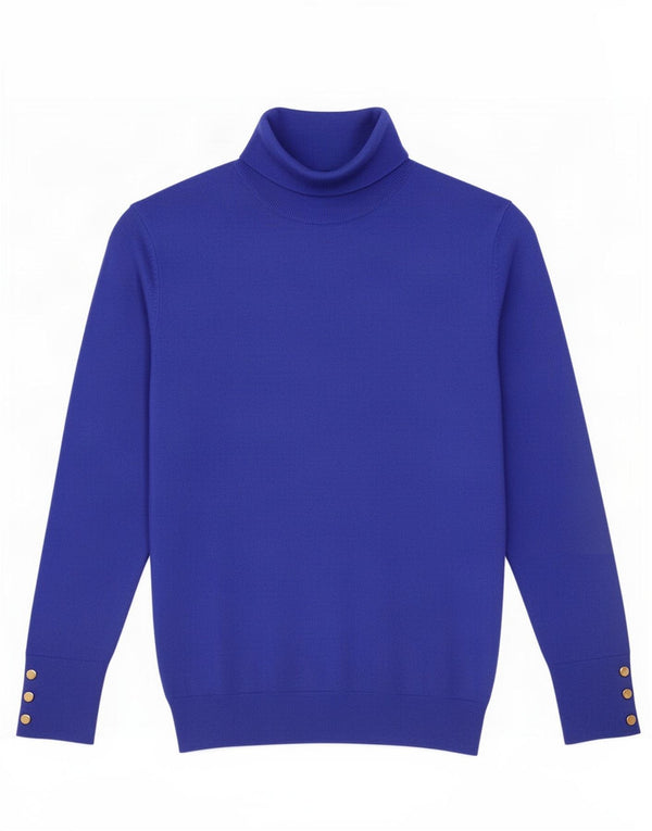 Zara Dame Roll Neck Jumper Sweater UK 14 Large Blue Viscose