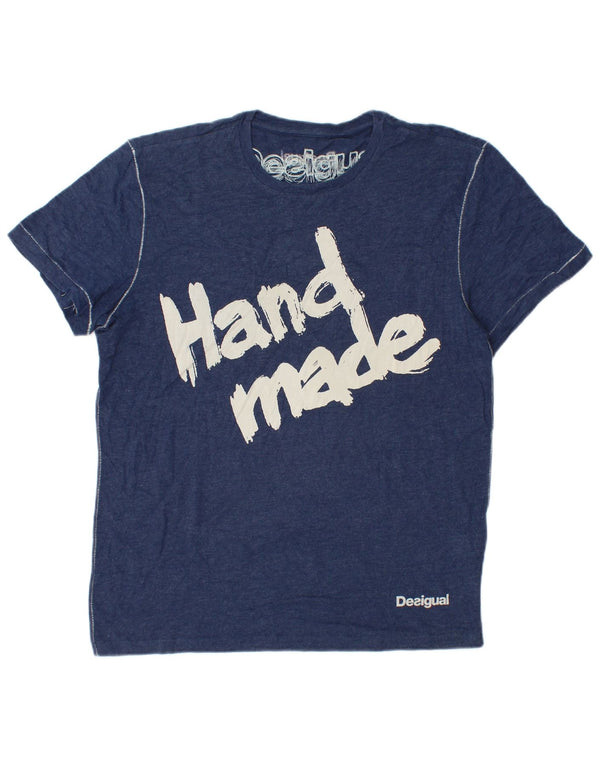 Desigual Herre grafisk T-shirt Top Stor marineblå bomuld