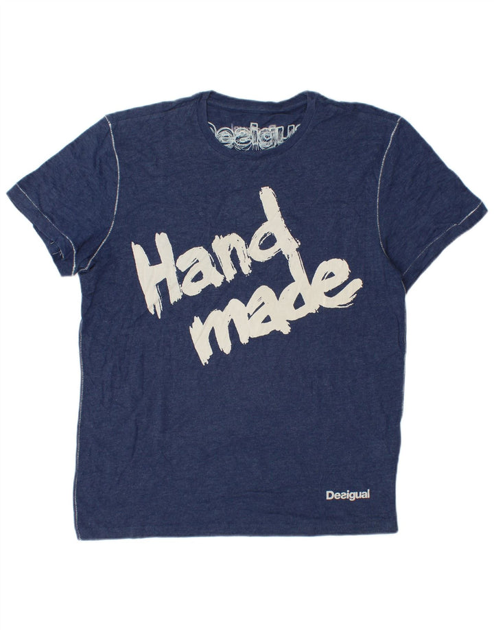 Desigual Herre grafisk T-shirt Top Stor marineblå bomuld