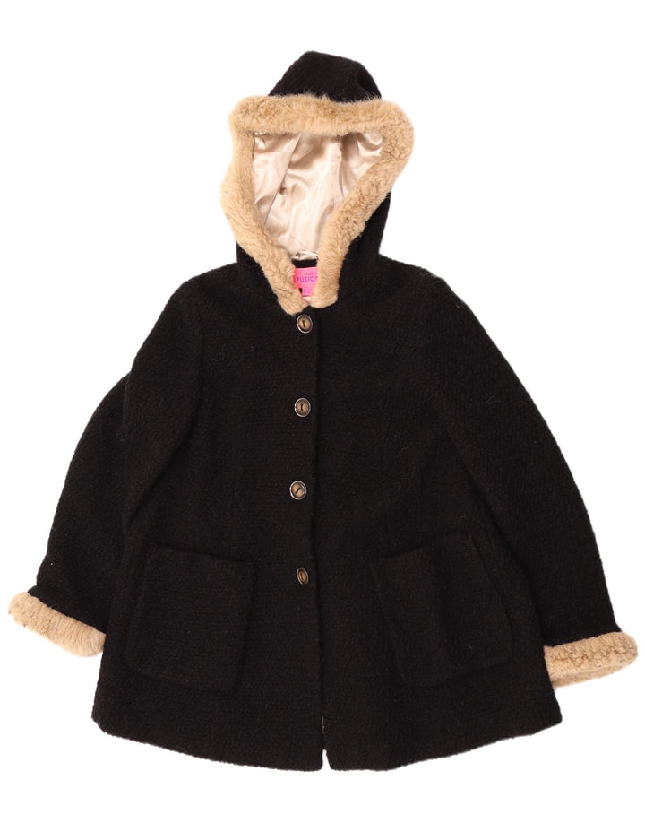 Monsoon Dame Hætte Overfrakke UK 16 Stor Sort Uld