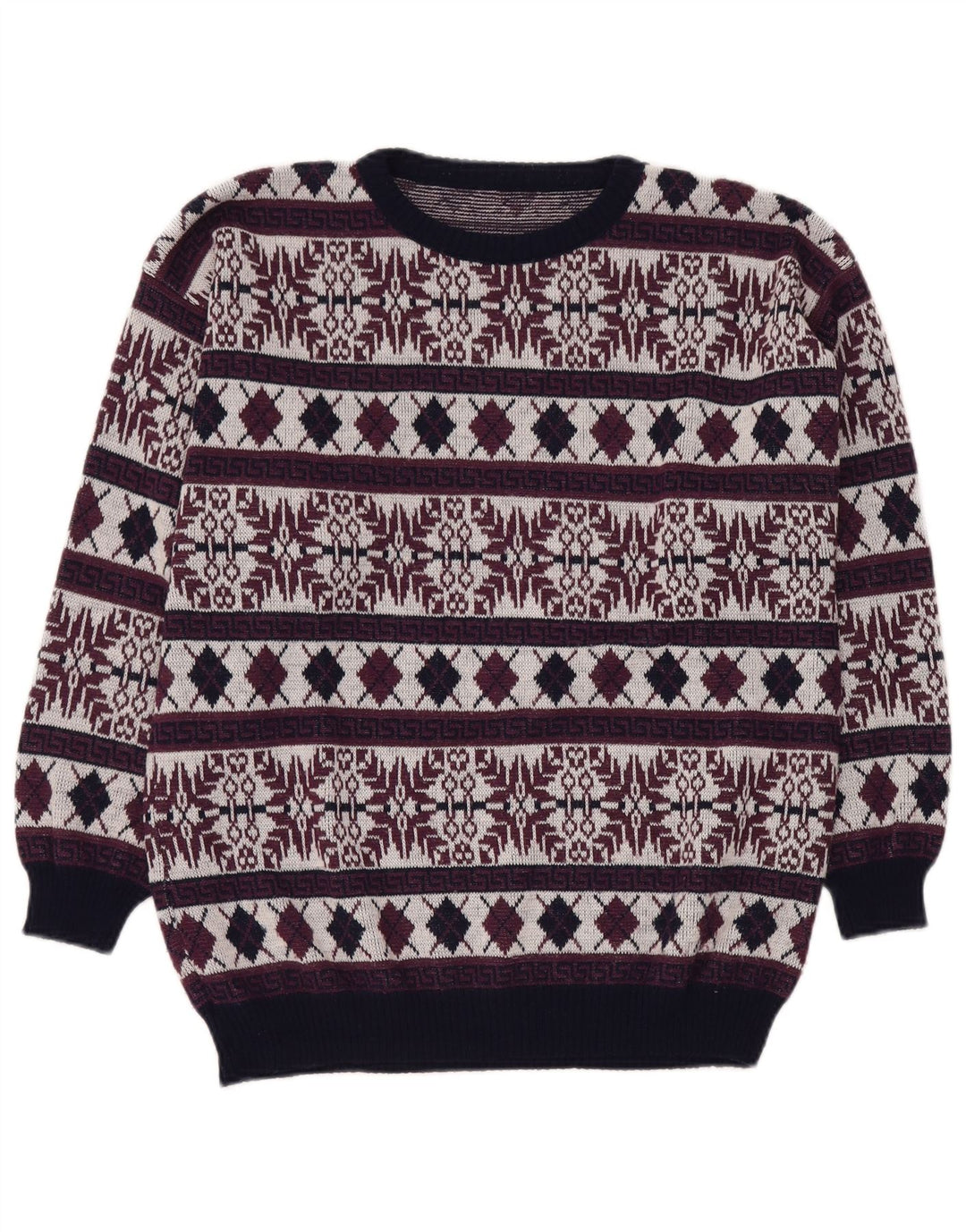 VINTAGE Herre sweater med rund hals DK 40 Medium Burgundy Fair Isle