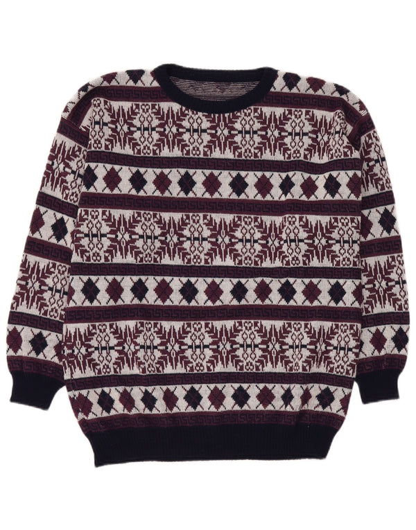 VINTAGE Herre sweater med rund hals DK 40 Medium Burgundy Fair Isle