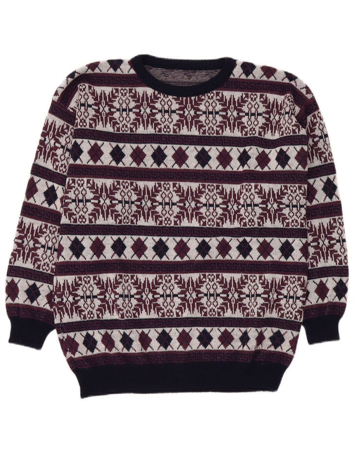 VINTAGE Herre sweater med rund hals DK 40 Medium Burgundy Fair Isle