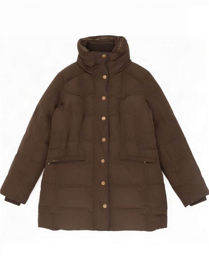 PEPE jeans Dame hætte polstret frakke UK 10 Small Brown Polyester
