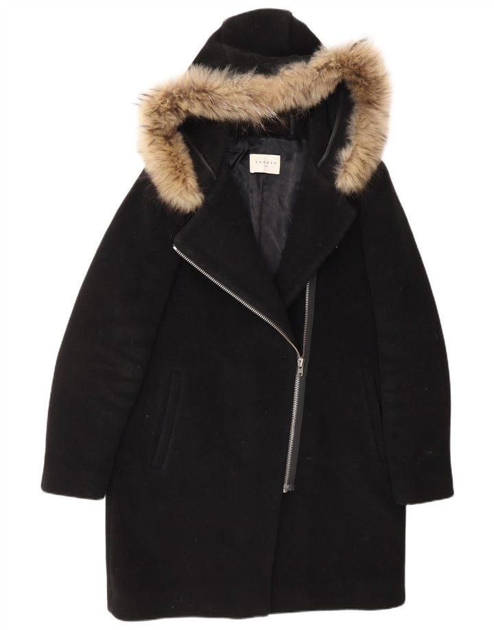 SANDRO hætteoverfrakke til kvinder EU 40 Mellem sort uld