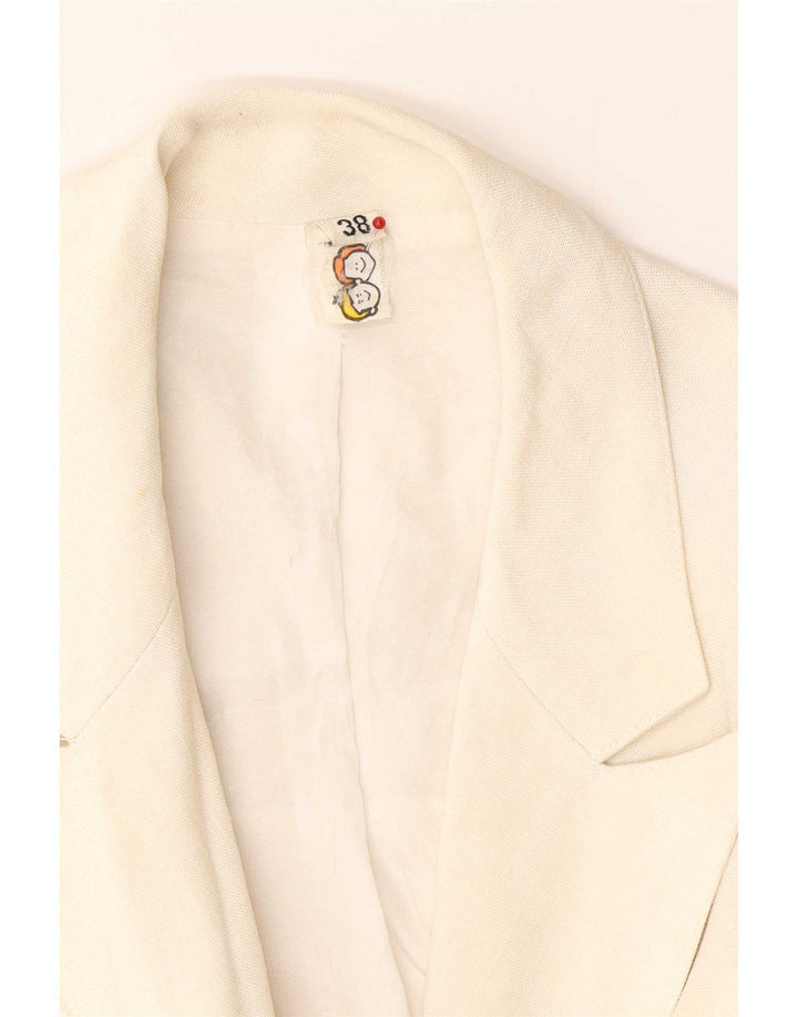 Vintage dobbeltradet blazerjakke til kvinder EU 38 Medium Off White