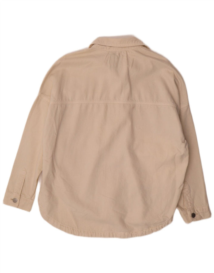 Zara Dame Oversized Denim Shirt UK 10 Small Beige Bomuld