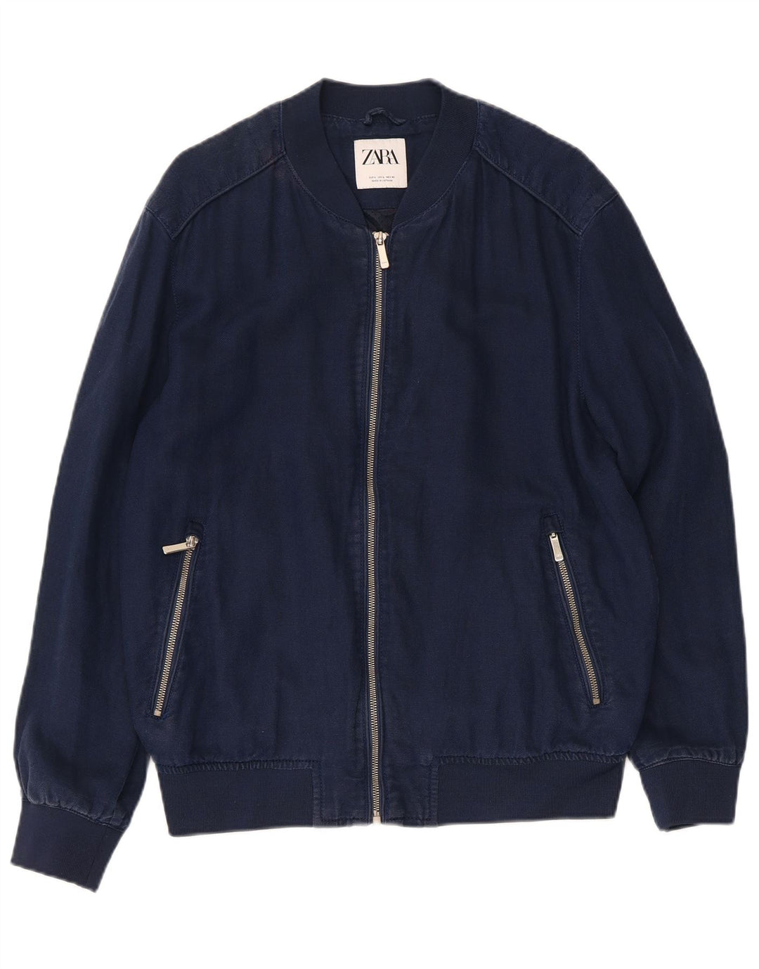 ZARA Bomberjakke til mænd UK 40 Large Navy Blue Polyester