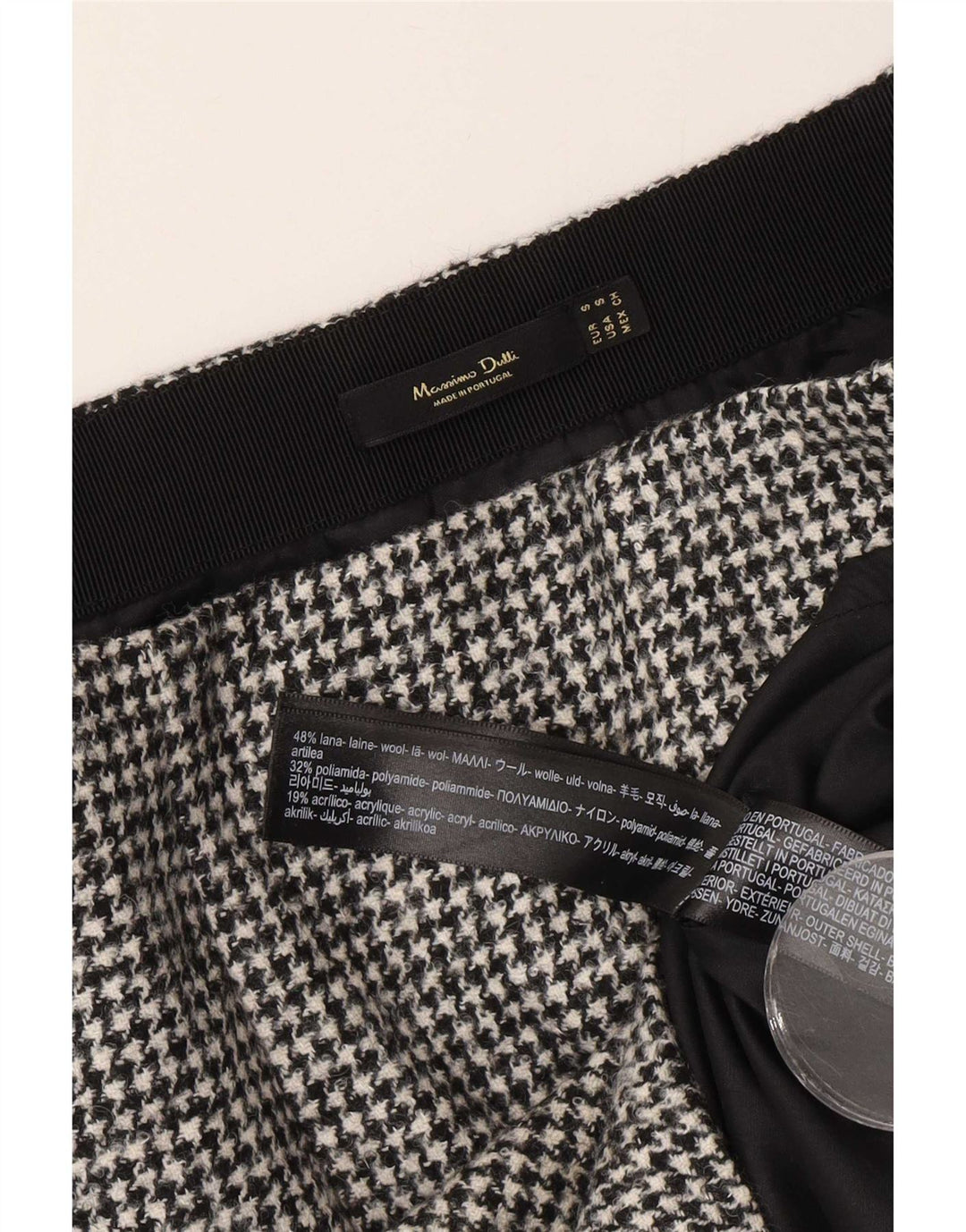 Massimo Dutti Dame Mini-nederdel Small W26 Black Houndstooth Uld