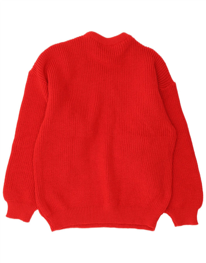 Vintage sweater med rund hals til mænd Medium rød farveblok