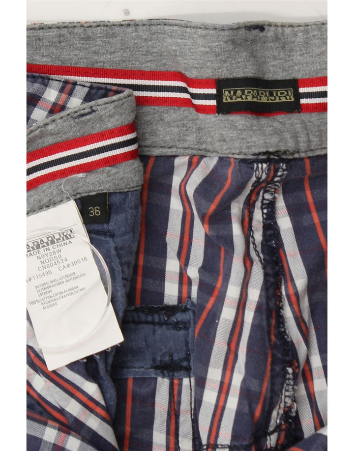 NAPAPIJRI Mens Cargo Shorts W36 Large Navy Blue Check Cotton