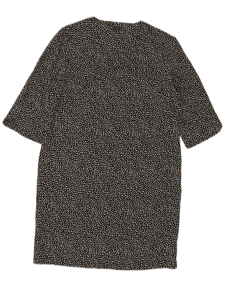 MARKS & SPENCER Skiftskjole til kvinder UK 14 Stor sort geometrisk polyester