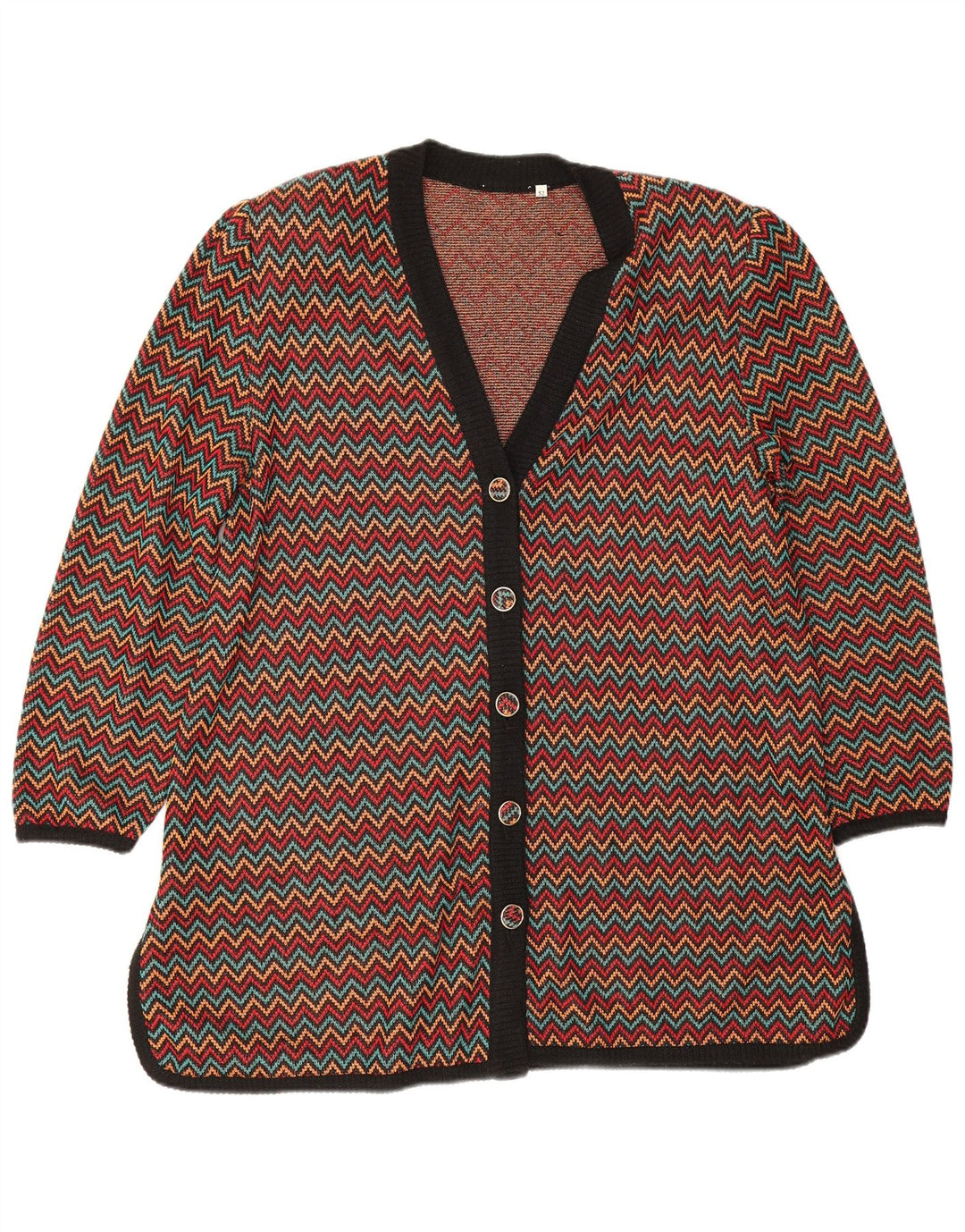 Vintage dame cardigan sweater IT 52 2XL flerfarvet Chevron bomuld