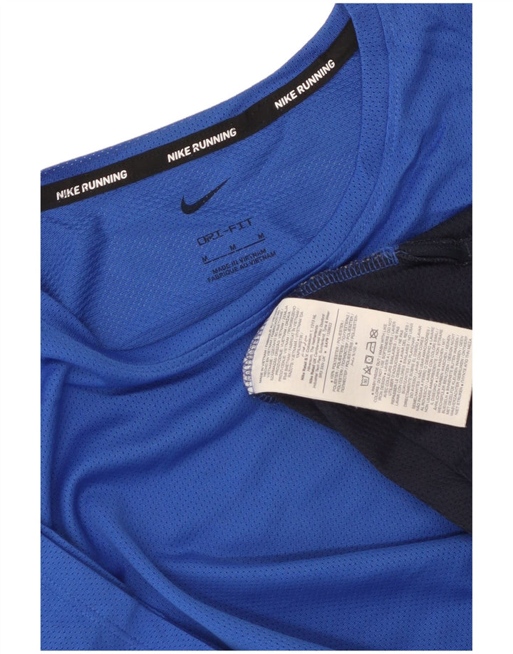 Nike Herre Dri Fit T-shirt Top Medium Blue Colourblock Polyester