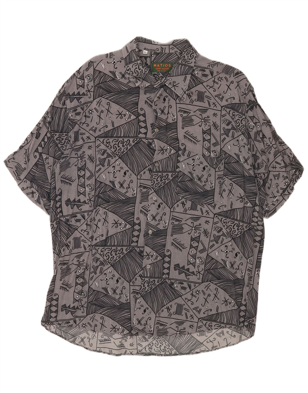 Vintage kortærmet herreskjorte XL Grå Geometrisk