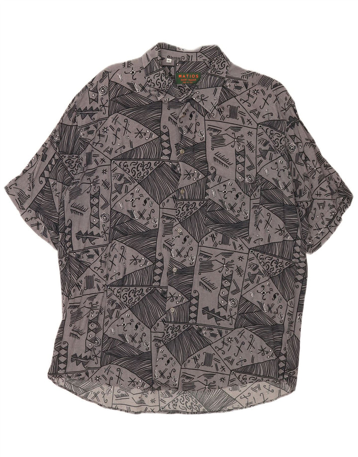 Vintage kortærmet herreskjorte XL Grå Geometrisk