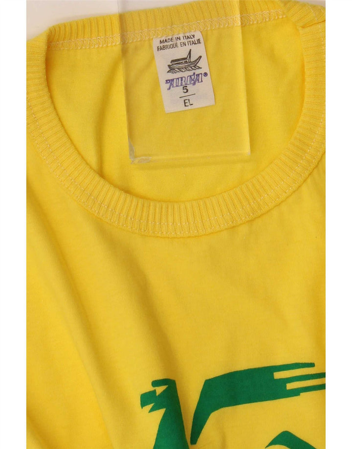 Vintage herre grafisk t-shirt top stor gul bomuld