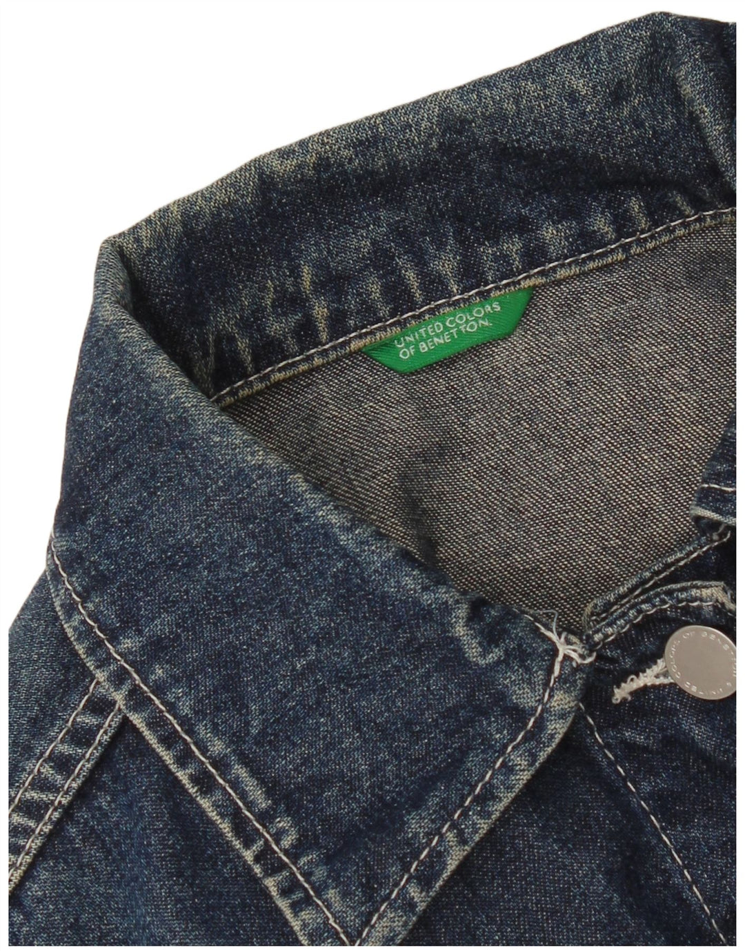 Benetton Dame Crop Denim Jacket UK 10 Small Blue Cotton