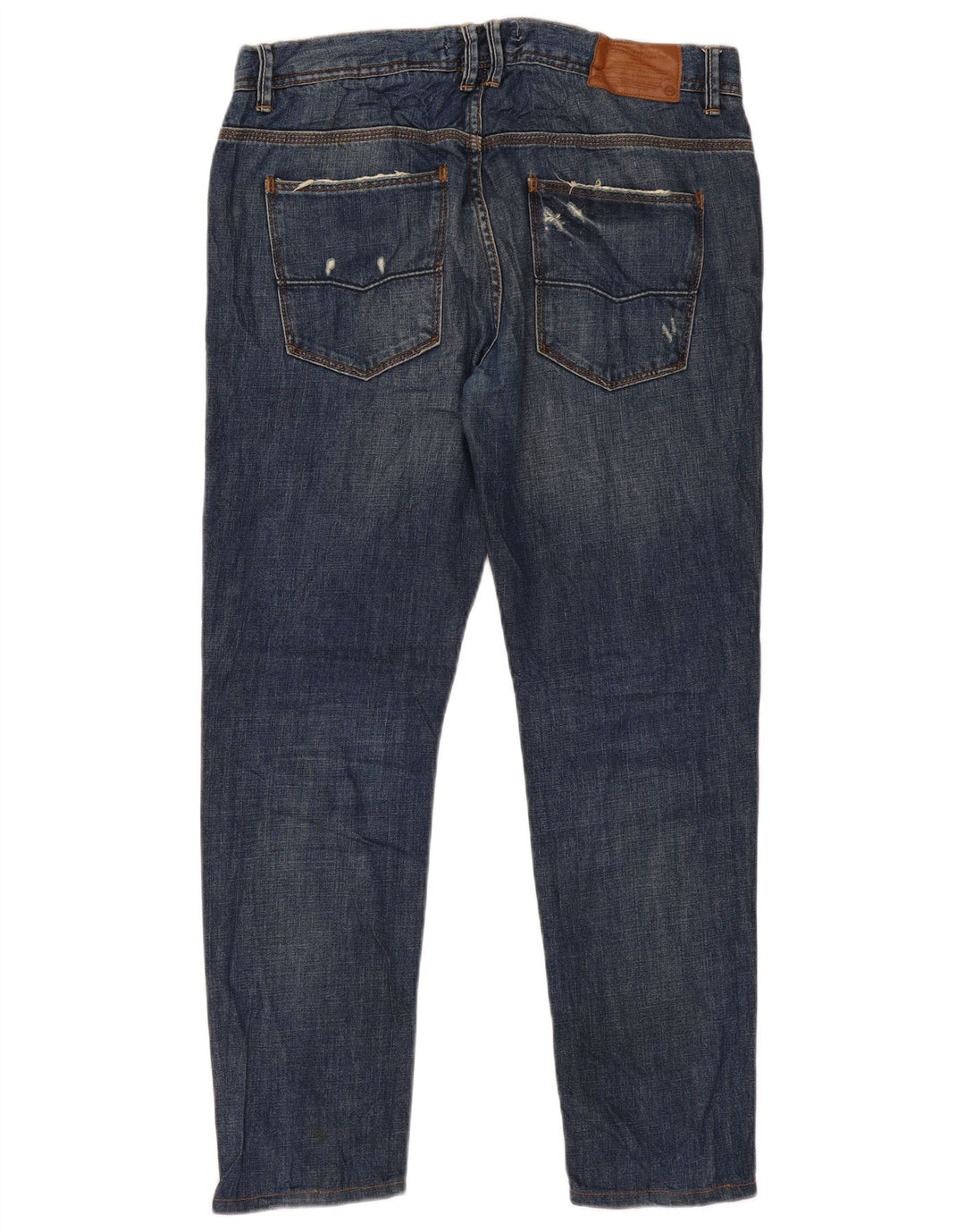 Zara Herre Distressed Straight Jeans EU 44 Large W34 L29 Navy Blue