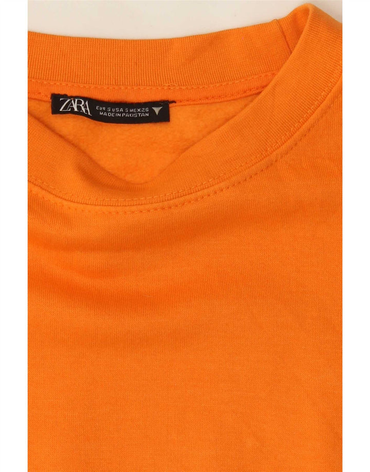 Zara Womens Crop Oversized Sweatshirt Jumper UK 10 Small Orange Polyester