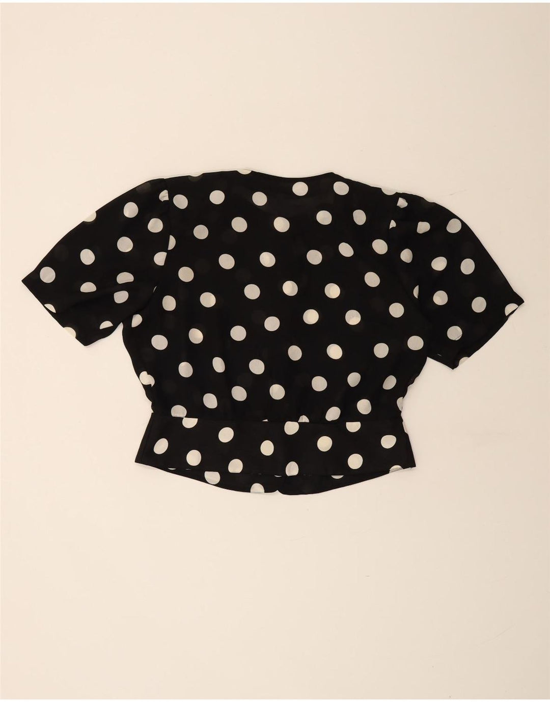 VINTAGE Kortærmet skjortebluse til kvinder UK 16 Stor sort polka Dot