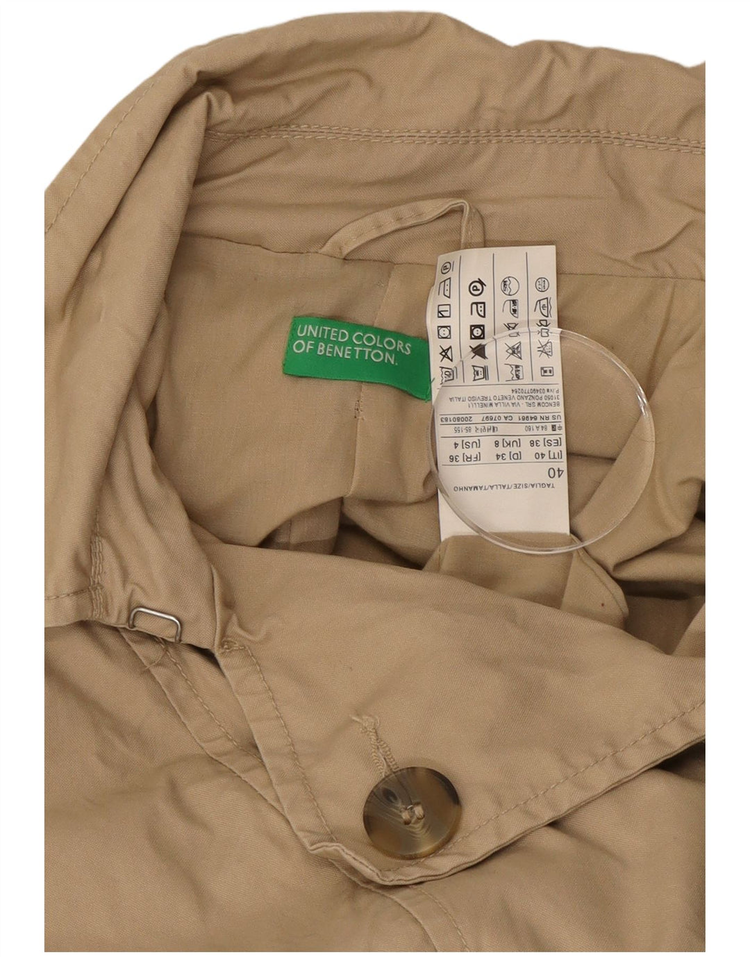 Benetton Womens Trench Coat UK 8 Small Beige Bomuld