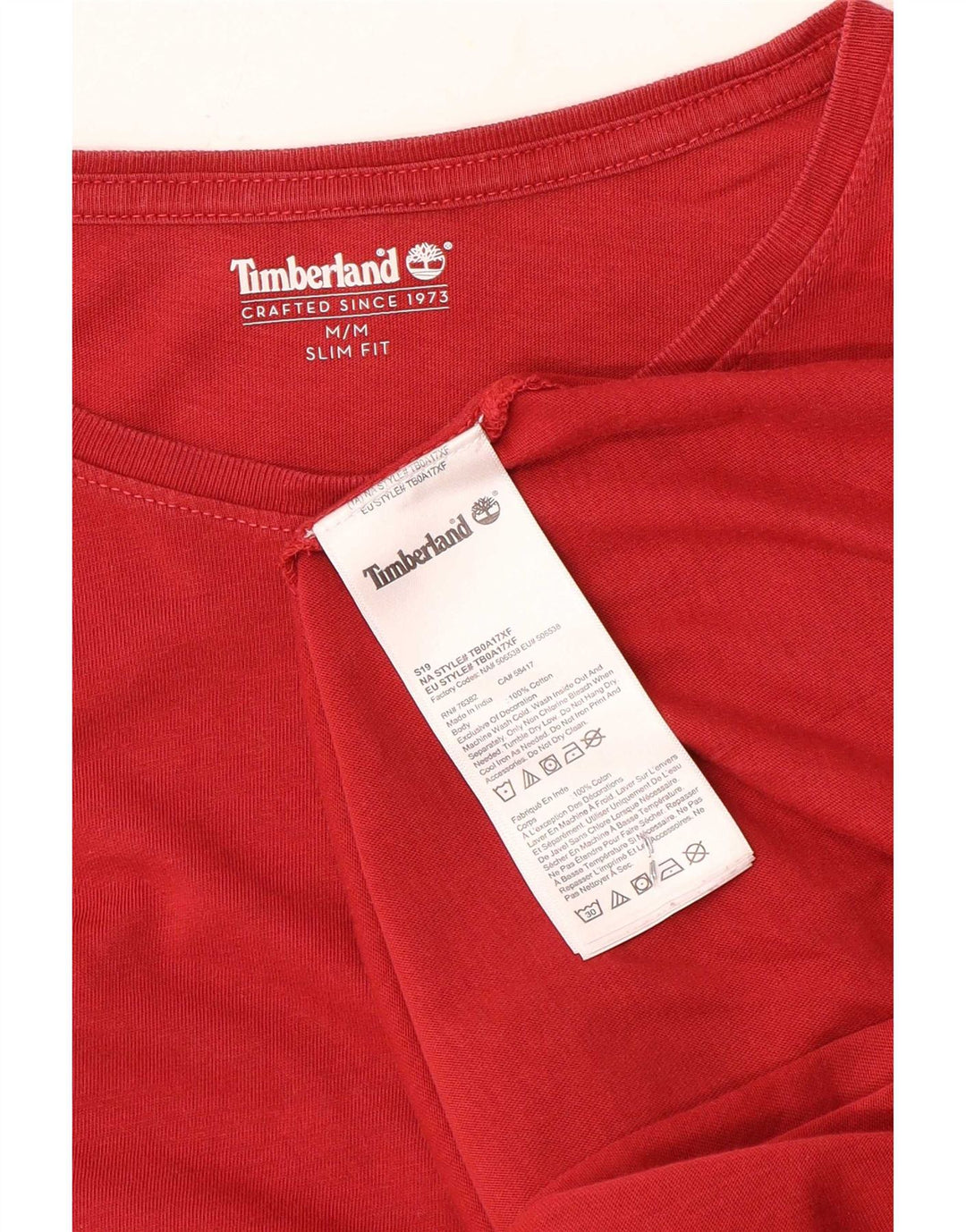 Timberland Herre Slim Fit T-Shirt Top Medium Rød Bomuld