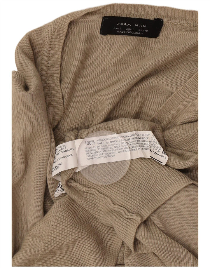Zara Herre V-hals sweater Stor brun bomuld