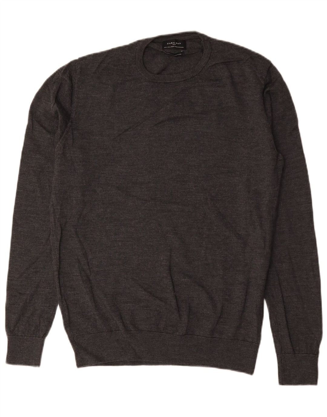 Zara Herre Crew Neck Jumper Sweater Stor Grå Uld