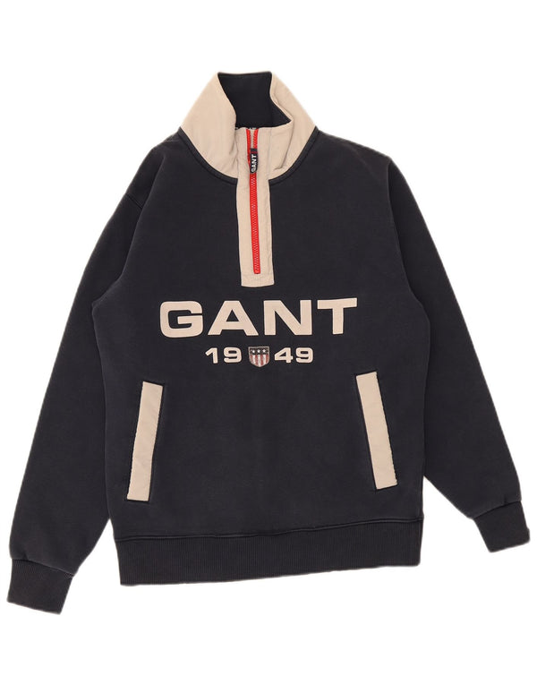 Gant Herre Grafisk Zip Neck Sweatshirt Jumper Small Navy Blue Colourblock