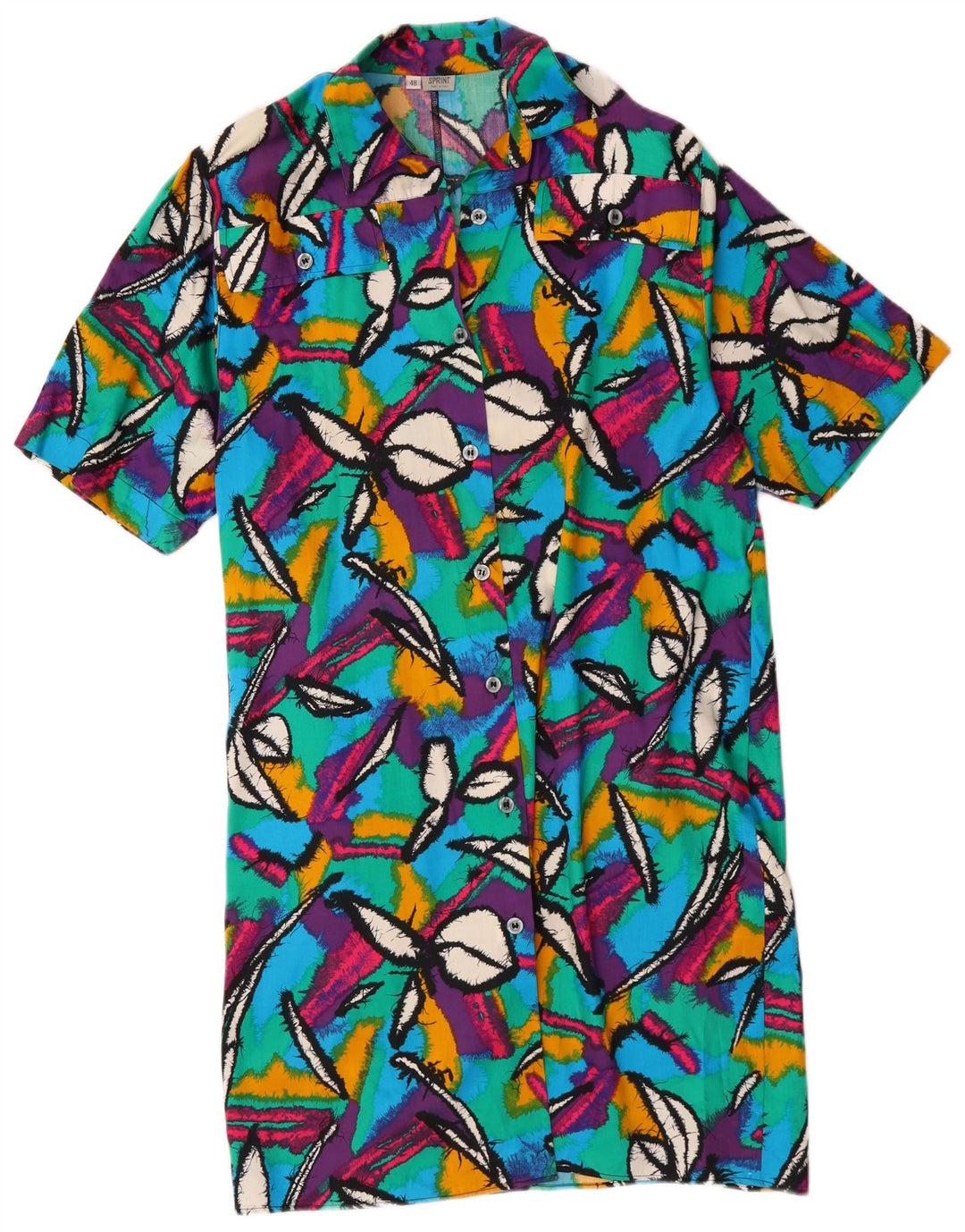 Vintage kvinders abstrakt mønster skjortekjole IT 48 XL Flerfarvet
