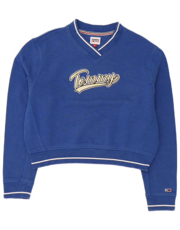 Tommy Hilfiger Dame Oversized Graphic Crop Sweatshirt Jumper UK 6 XS Blå