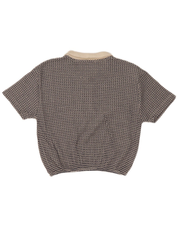 Zara Womens Crop Polo Shirt UK 10 Small Blue Geometric Polyester