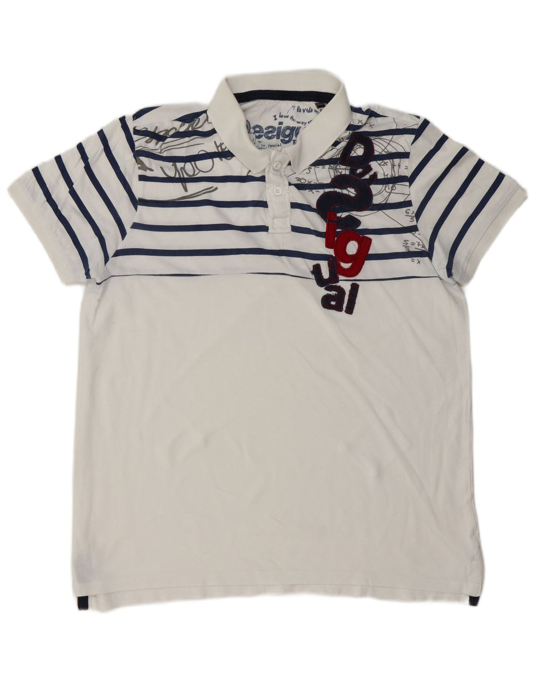 DESIGUAL Grafisk Polo Shirt til mænd 2XL Hvidstribet