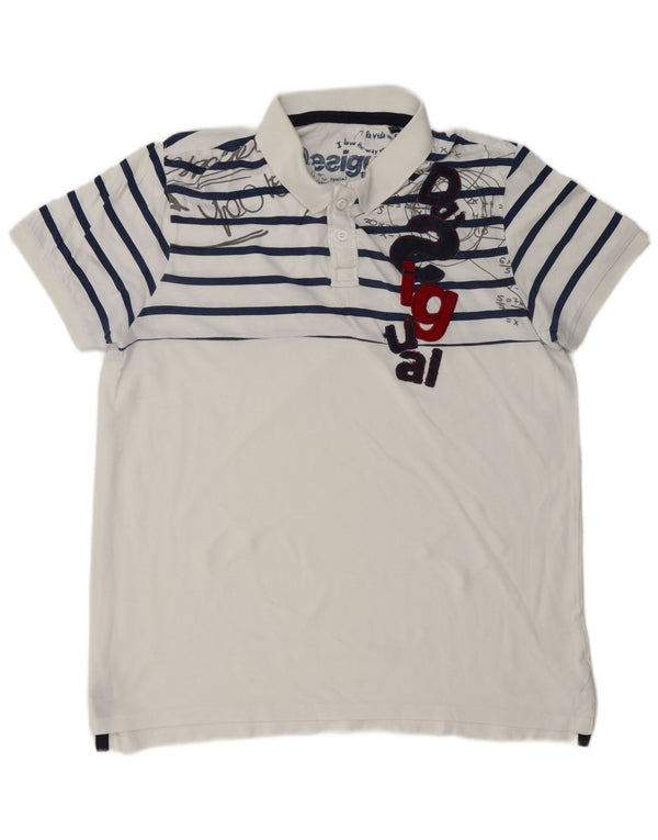 DESIGUAL Grafisk Polo Shirt til mænd 2XL Hvidstribet