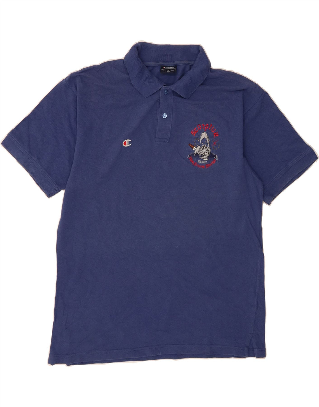 CHAMPION Mens Graphic Polo Shirt XL Navy Blue Cotton Vintage Champion and Second-Hand Champion from Messina Hembry 