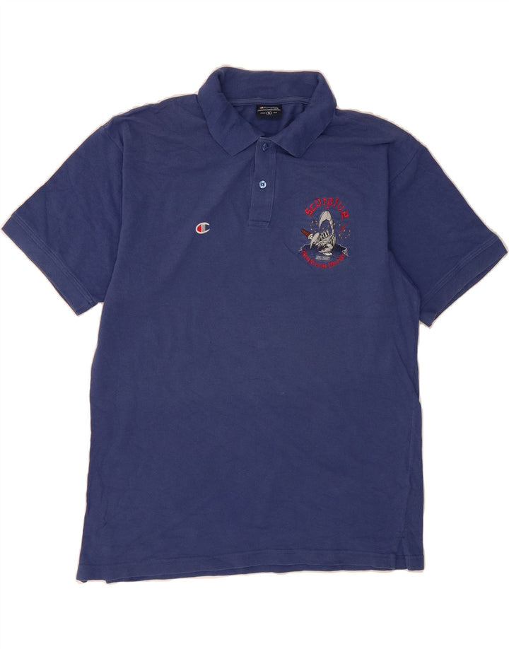 CHAMPION Mens Graphic Polo Shirt XL Navy Blue Cotton Vintage Champion and Second-Hand Champion from Messina Hembry 