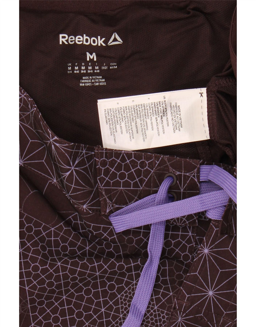 REEBOK Womens Graphic Swimming Shorts UK 12/14 Medium  Brown Geometric