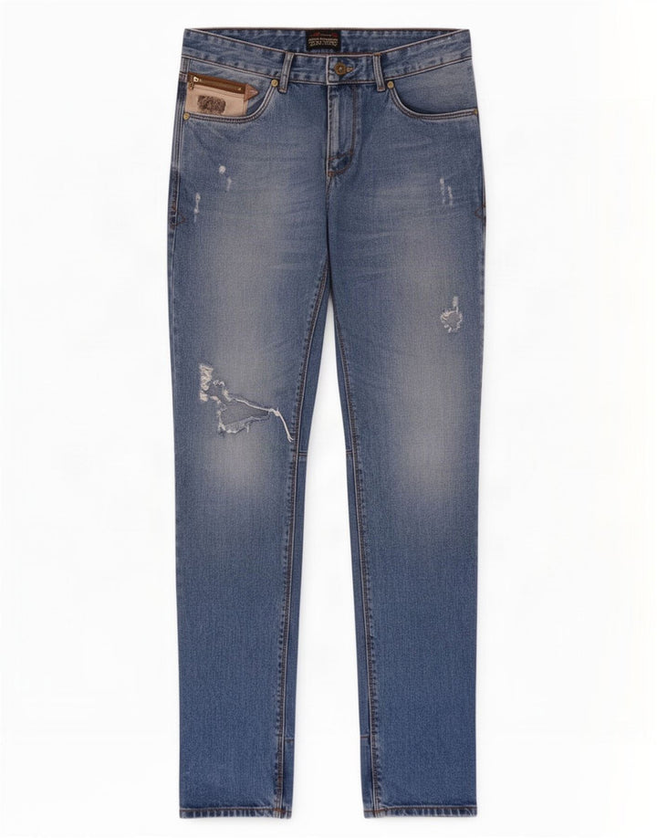 Zara Herre Distressed Slim Jeans EU 44 Large W34 L32 Blå Polyester