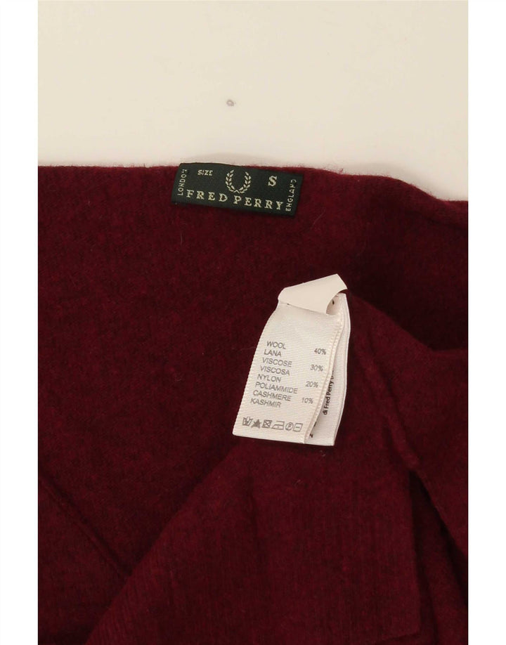 Fred Perry Dame V-hals sweater UK 10 Small Burgundy Wool
