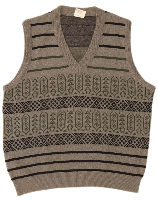 Vintage herrevest tanktop stor grå geometrisk bomuld