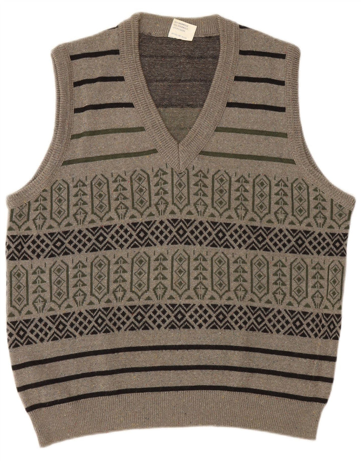 Vintage herrevest tanktop stor grå geometrisk bomuld
