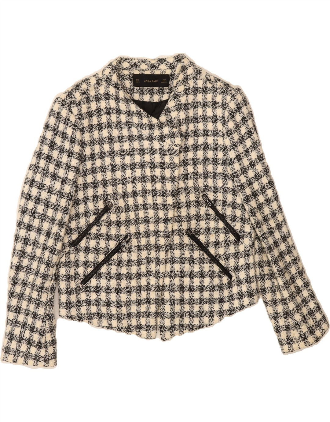ZARA Womens 1 Button Blazer Jacket UK 16 Large White Check Vintage Zara and Second-Hand Zara from Messina Hembry 