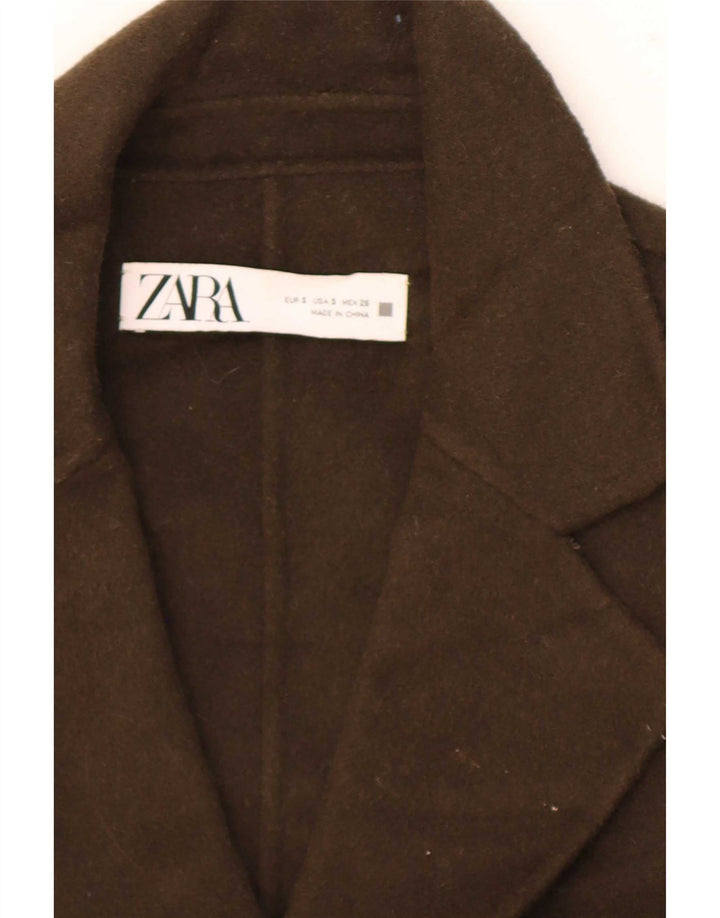 Zara Dame Oversized Double Breasted Blazer Jacket UK 10 Small Khaki Wool