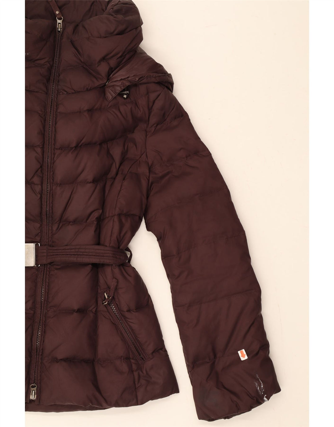 BENETTON Womens Hooded Padded Jacket IT 44 Medium Burgundy Polyamide Vintage Benetton and Second-Hand Benetton from Messina Hembry 