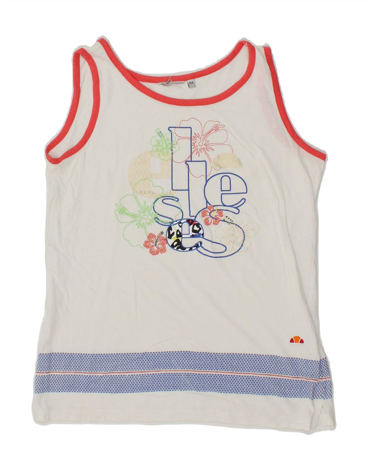 ELLESSE Girls Graphic Vest Top 9-10 Years White Cotton Vintage Ellesse and Second-Hand Ellesse from Messina Hembry 